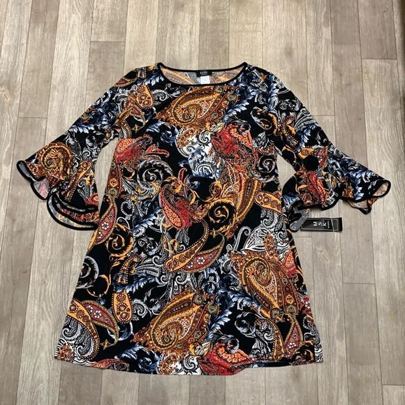 Womens NWT MSK Paisley Bell Sleeve Stretch‎ Dress - Picture 1 of 6